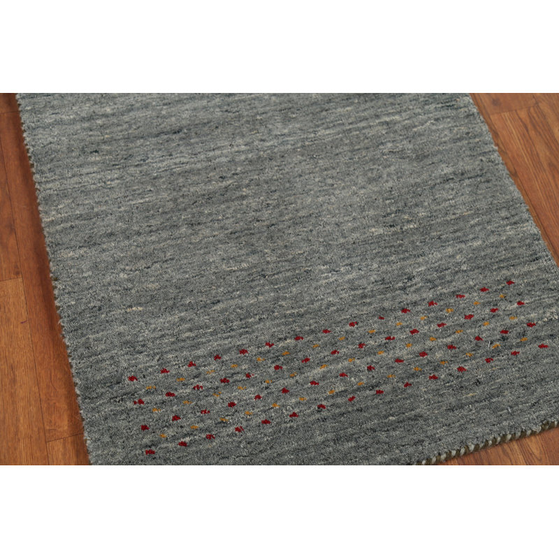 Tapis de couloir oriental rayé gris Gabbeh 2x10