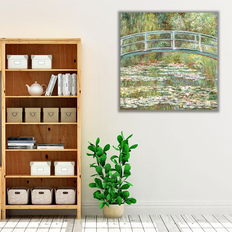 Pont sur un étang de nénuphars - reproduction d'art sur toile, H 40 po x l 40 po
