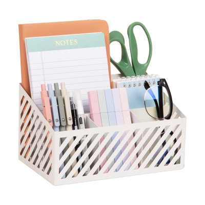  Desktop Organizer and Mail Sorter, Five Compartments, Office Supplies and Accessories, Metal, White