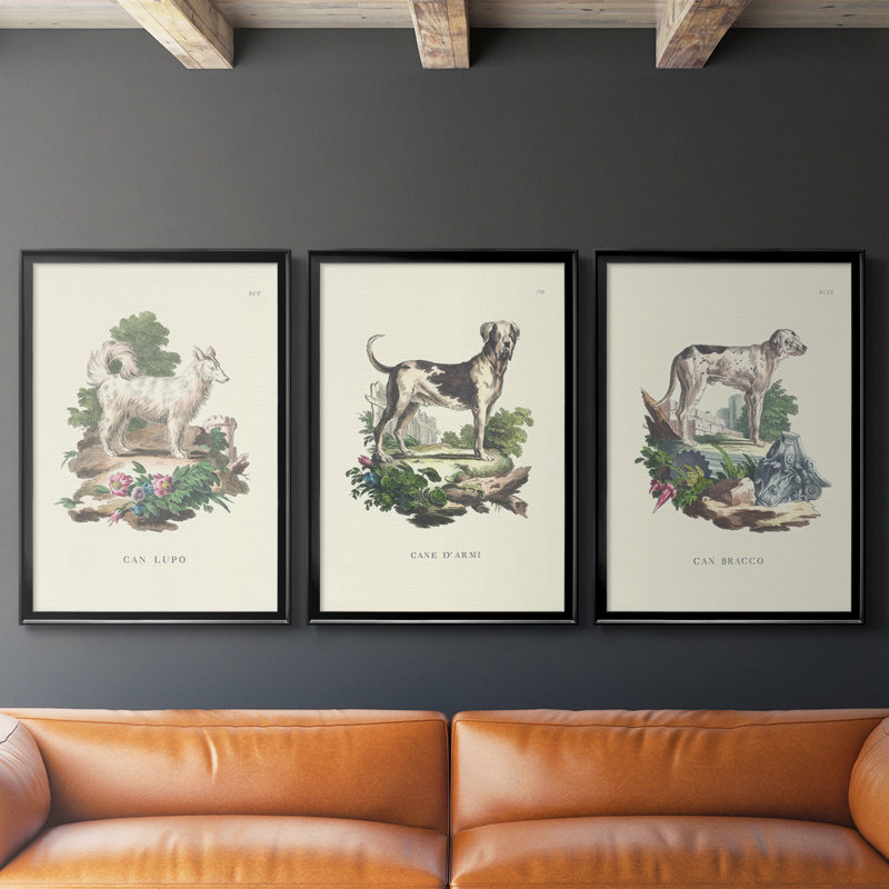 French Dogs VII - Toile tendue avec châssis sur mesure - 3 pièces, Noir, noir, noir, noir, H 30 po x l 63 po