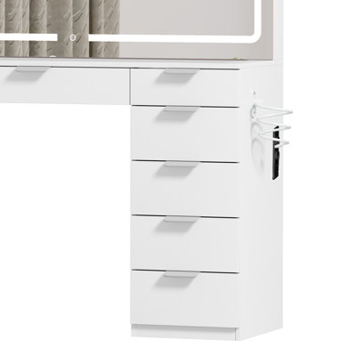 11-Drawer Dressing Table with Mirror, Modern Vanity Table Set with 3 Colors LED Light