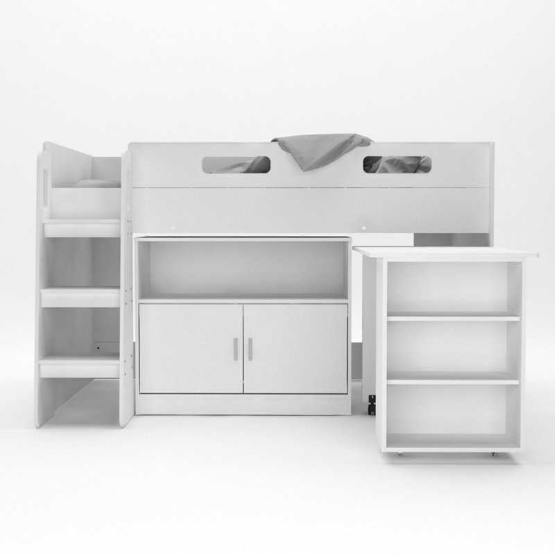 Isenberg Single (3') Mid Sleepers with Storage Included with Desk Included, White