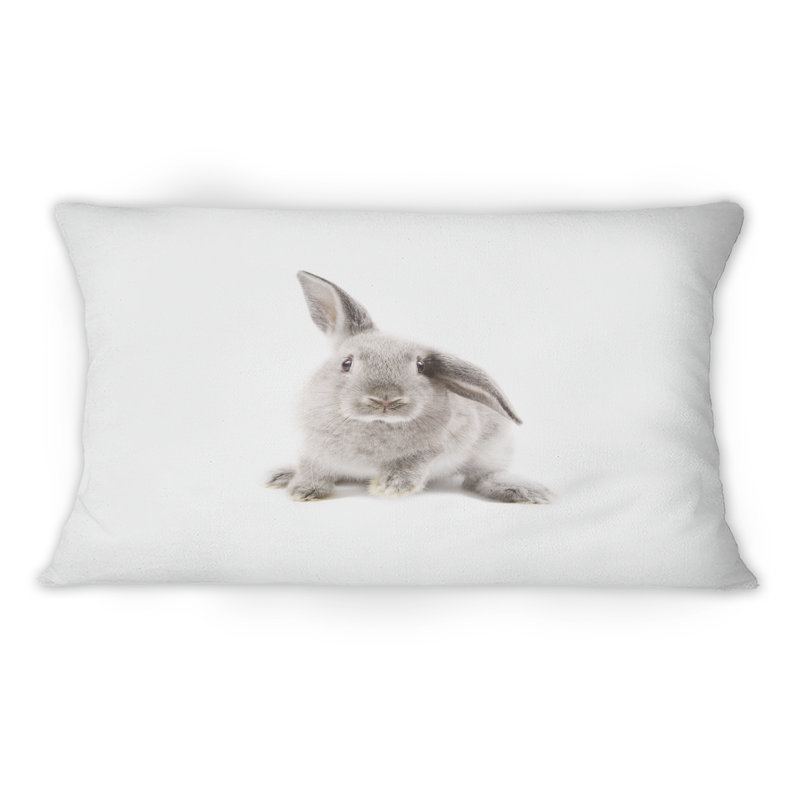 Portrait d'un lapin sur blanc I - coussin décoratif traditionnel imprimé