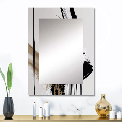 Golden Minimalist Abstract IV - Black Modern Wall Mirror
