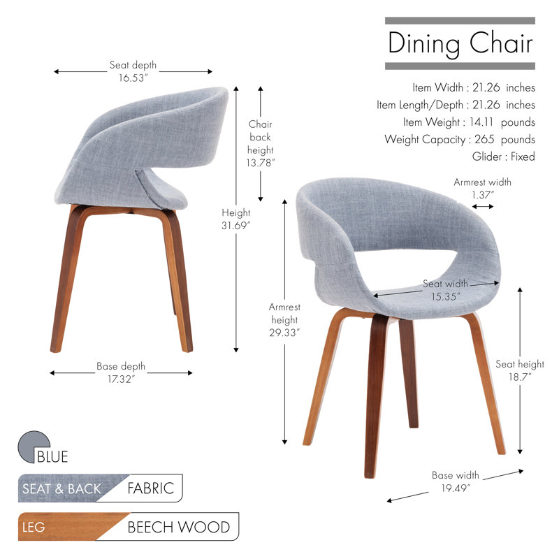 Cachan Fabric Dining Chair with Beechwood Legs, Blue