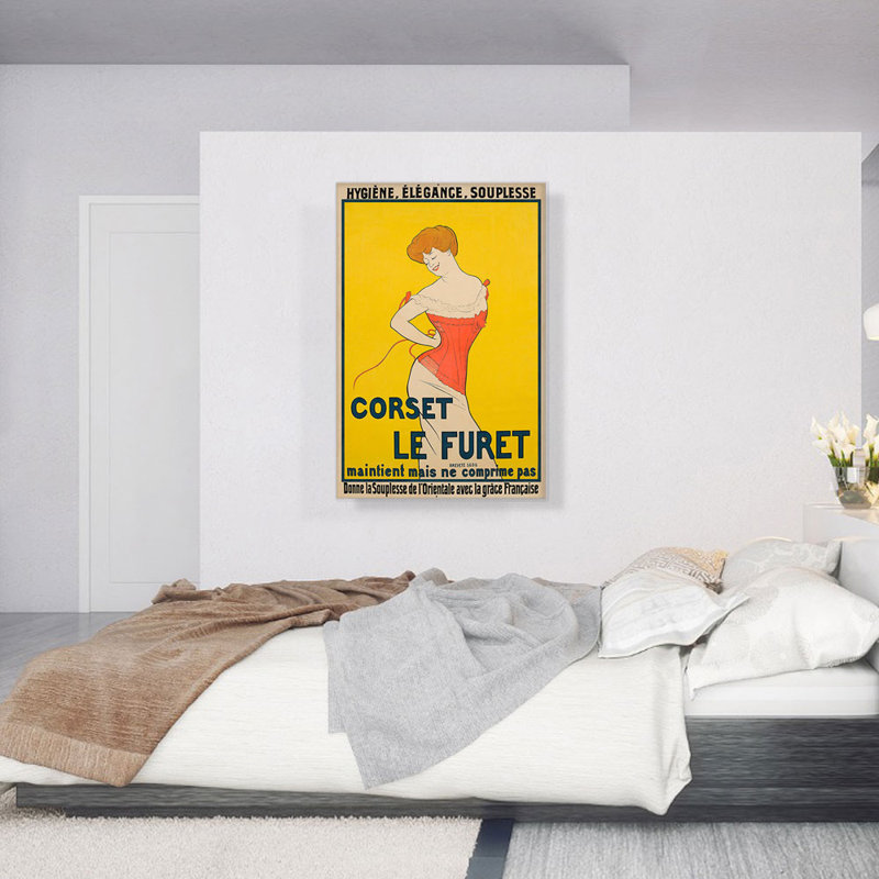 «Corset Le Furet» par Leonetto Cappiello - reproduction d'art sur toile tendue, H 40 po x l 26 po x P 0,75 po