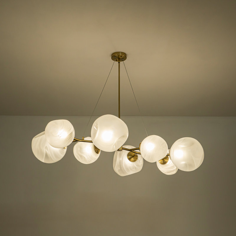 Artisan 8 - Light Alabaster Linear Branch Cloud Glass Bubble Chandelier, Brass