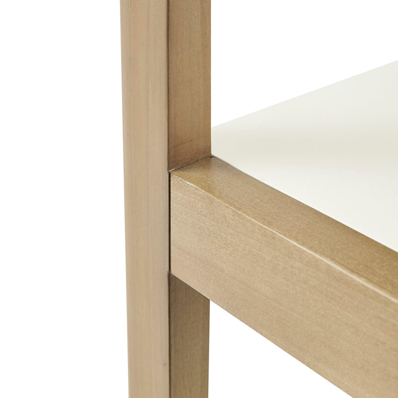 Unité de rangement d'inspiration Mid-Century - structure en bois massif, cadre blanc à 5 tablettes, Blanc cassé / naturel