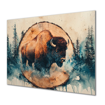 «Bison In Wood Slide Forest Landscape - Bison», impression sur toile