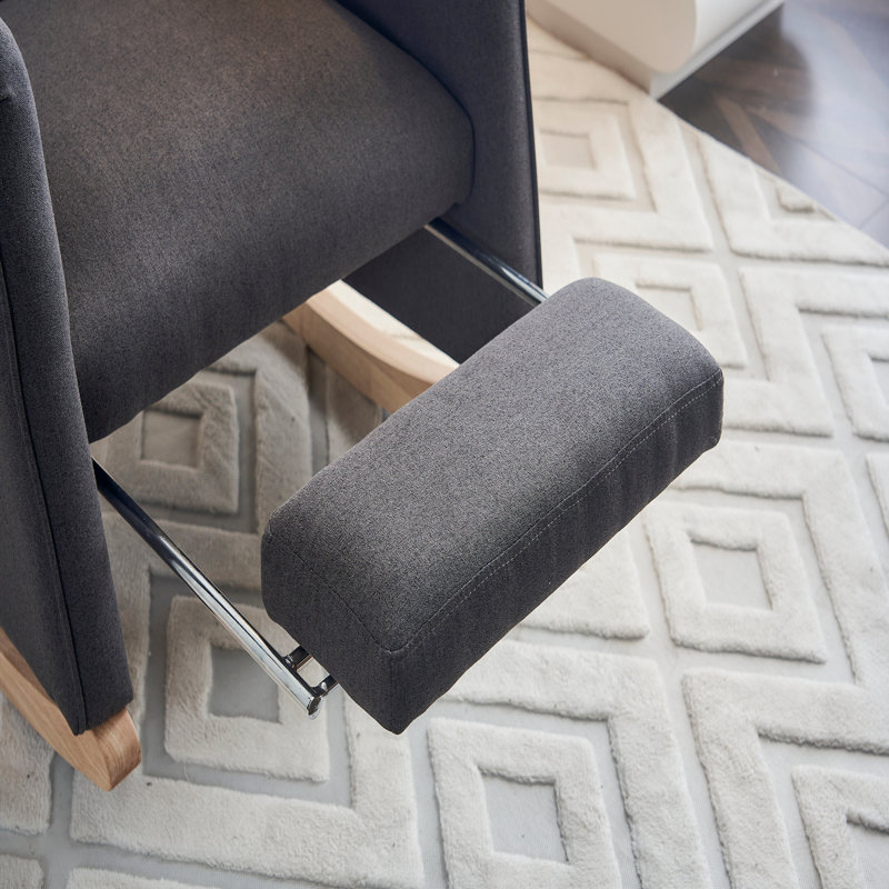 Chaise berçante en coton et lin avec repose-pieds réglable, Gris foncé