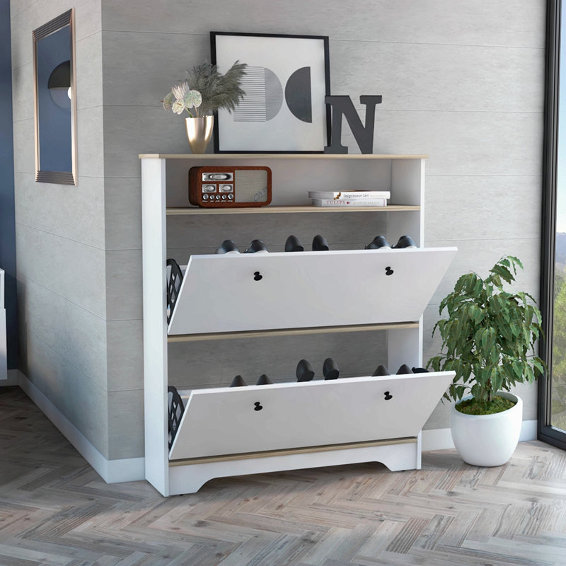 Range-chaussures à 2 tablettes, White