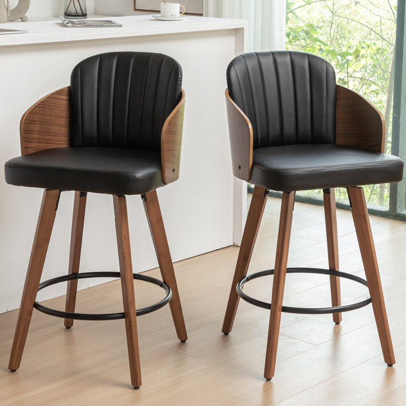 Tabourets pivotants en similicuir Ljubka, Noir, Tabouret de comptoir (siège d'une hauteur de 26,1