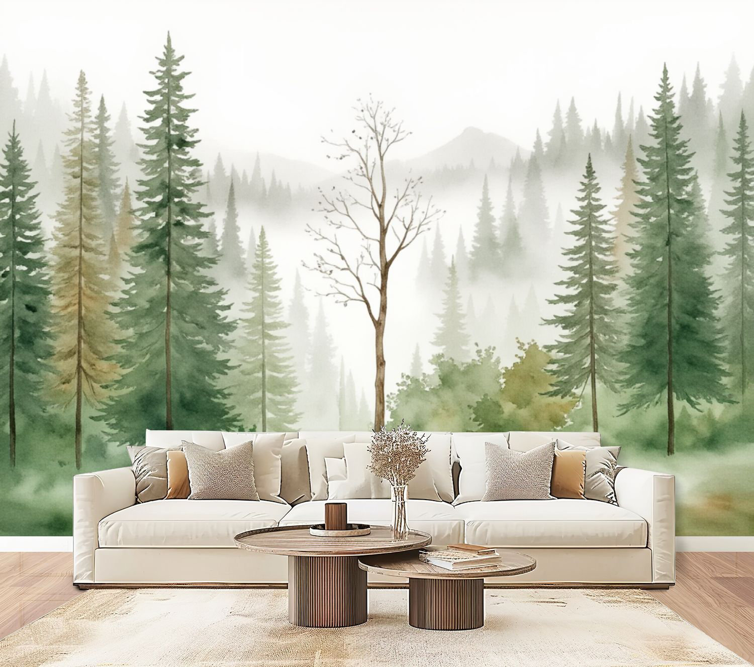 Red Barrel Studio® Peel and Stick Wallpaper Misty Pine Forest Landscape ...
