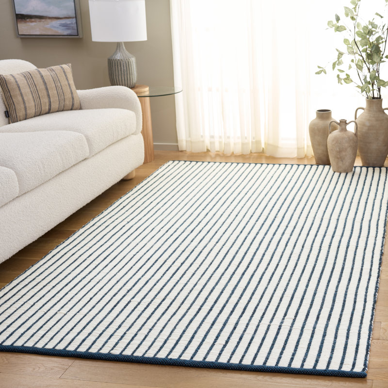Vermont Hand Woven Wool;Cotton Striped Indoor Rug, Rectangle 6' x 9'