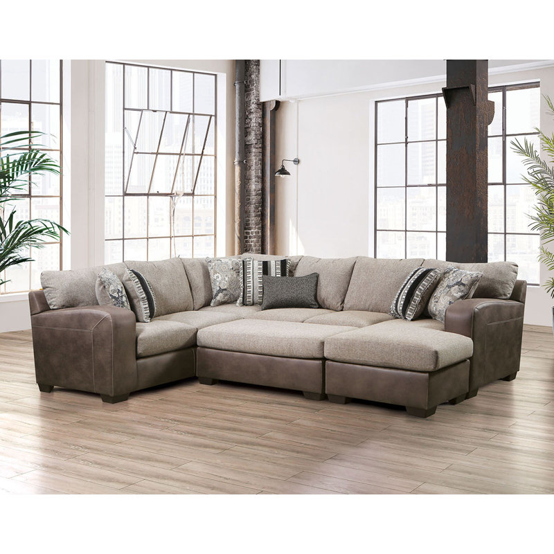 Canapé modulaire contemporain l 123,4 po, brun / brun clair