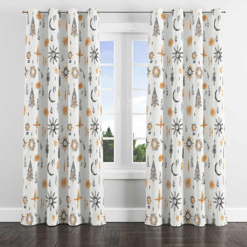 Rideaux marocains marocains pour la chambre à coucher - Rideau à œillets orange minimaliste Boho - 1 panneau, Œillets dorés