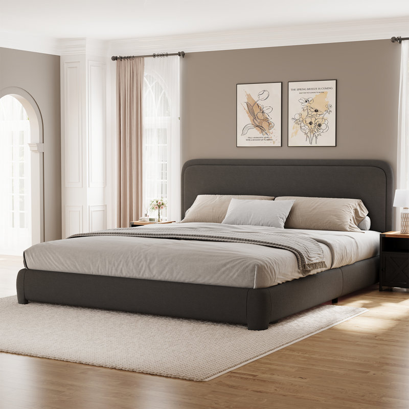 Ensemble de lit plateforme tapissier 3 pièces Bensu Boucle, Grand, Noir gris 