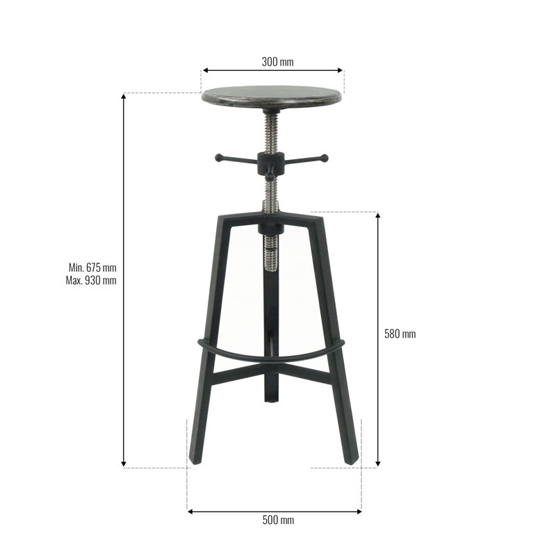 Hacienda Swivel Adjustable Height Counter Stool with Metal Frame, Black
