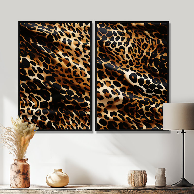 Victorian Elegance Leopard - Grande décoration murale léopard, Black, 36" H x 48" W, Impression encadrée flottante