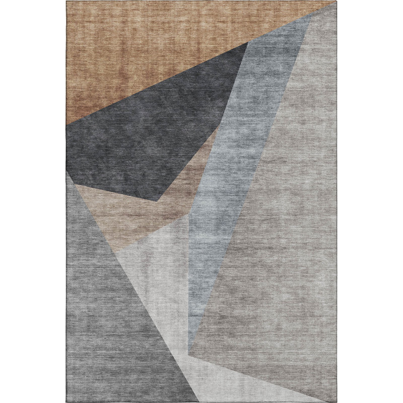 Tapis taupe Prisco lavable à la machine de qualité supérieure, Rectangle 9 pi x 12 pi