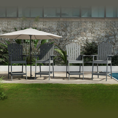 Outdoor Bar Height Adirondack Chairs With Connecting Tray Set Of 4