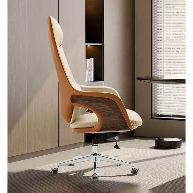 Height-Adjustable Leather Office Chair with Fixed Armrests