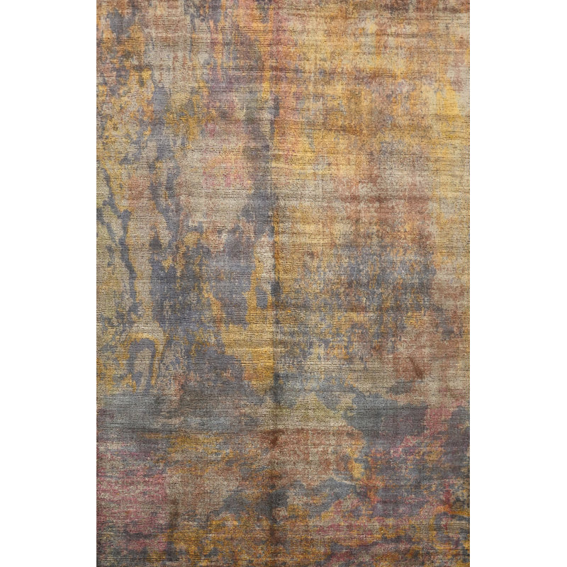Tapis rustique à motif abstrait terreux 7 x 9