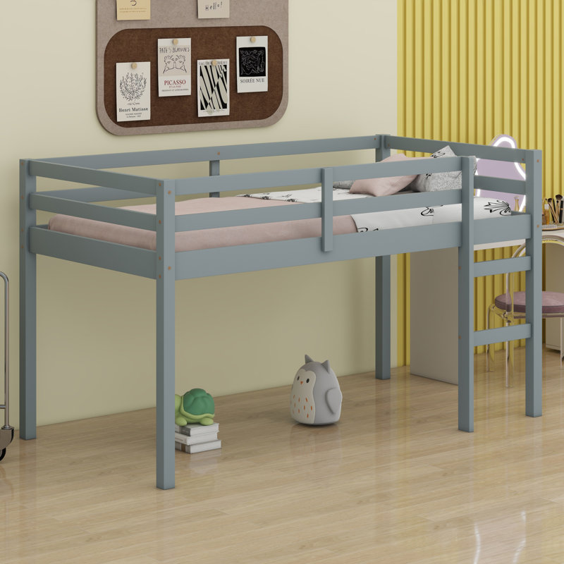 Wooden Loft Bed With Ladder, Gray