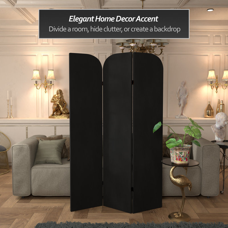 6 Ft. Classic Arch Velvet Room Divider Blue 3 Panel, Black