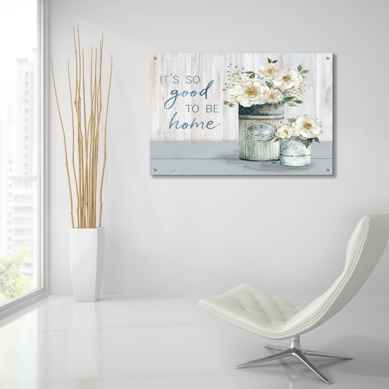 «Good to be home» par Carol Robinson, art mural en verre acrylique, H 16 po x l 24 po x P 0,2 po