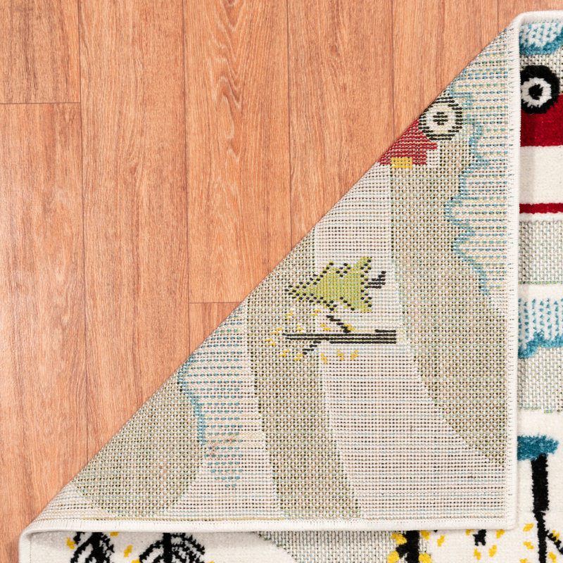 Carballo Machine Woven Cream/Blue/Red/Green Rug, Rectangle 140 x 200cm