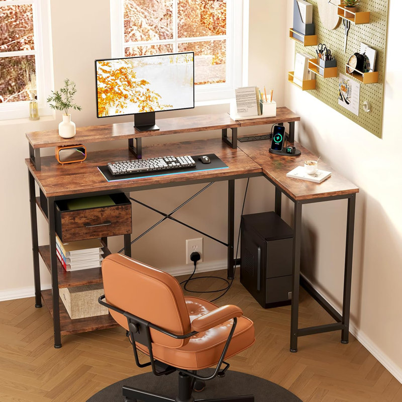L-Shaped Metal Base Computer Desk