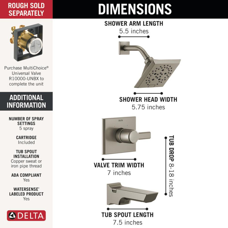 Pivotal® Tub and Shower Faucet with H2Okinetic® Technology, Lumicoat Stainless