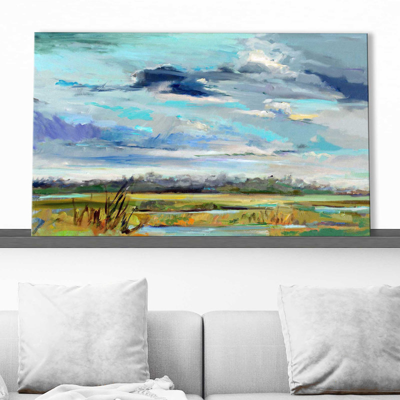 Marsh Skies par - Peinture, Toile tendue, H 28 po x l 48 po x P 1,5 po