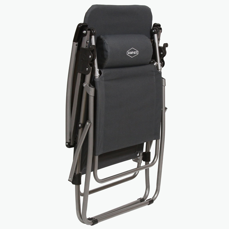 Kamp-Rite Outdoor Folding Reclining Zero Gravity Chair w/ Headrest Pillow, Black