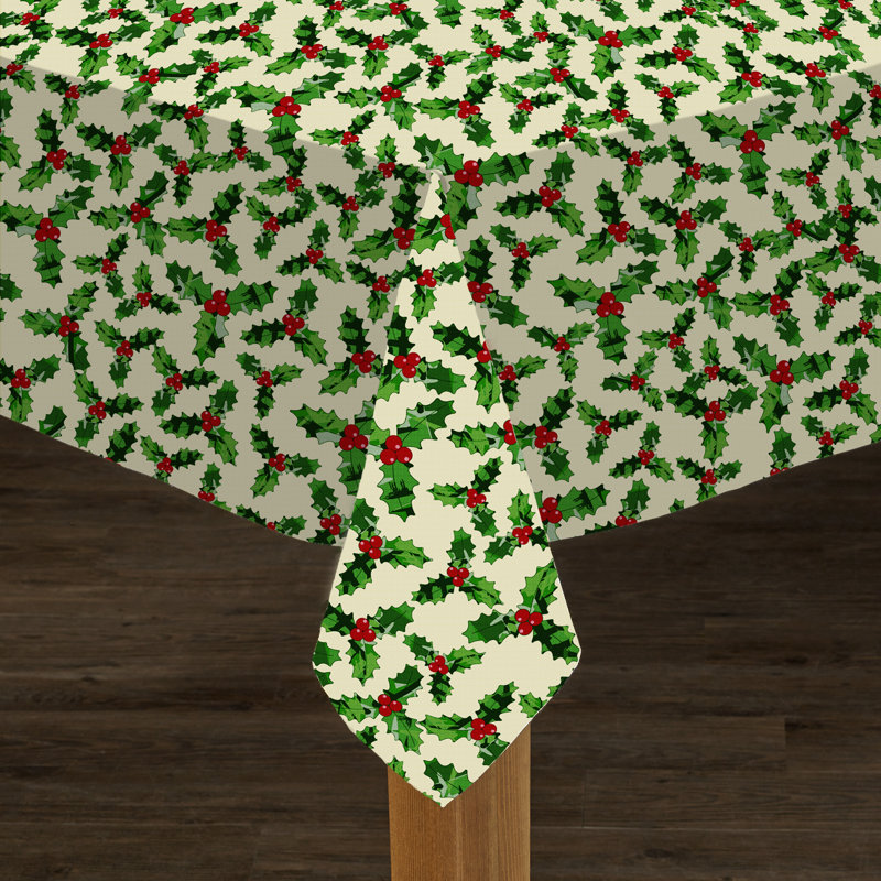 Christmas Holly 100% Polyester Tablecloth 52"x70", 70" L x 52" W