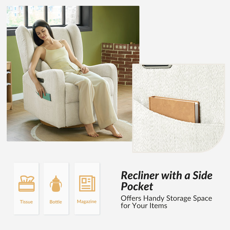 Fauteuil inclinable électrique oscillant de 29,5 po Ceandra avec veilleuse intégrée, Ivoire ivoire