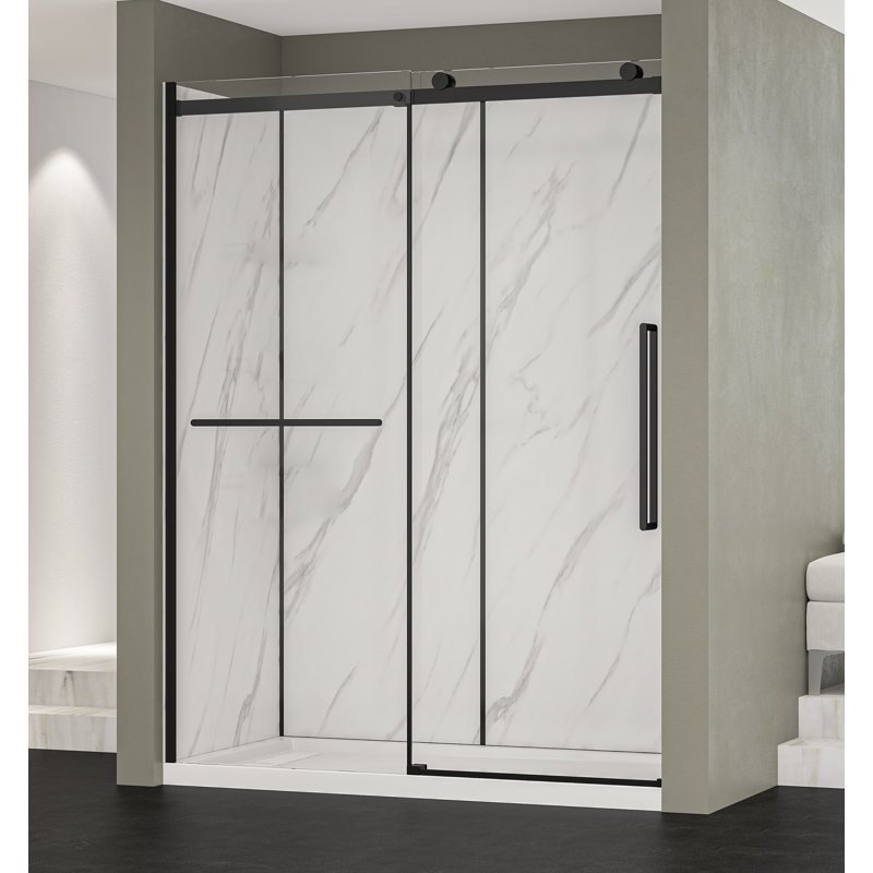 Alexandria 60" Black Framed Sliding Shower Kit with Clear Glass