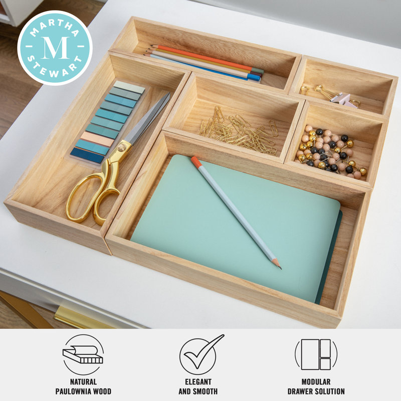 White Wooden Desktop Organizer with Open Storage Compartments