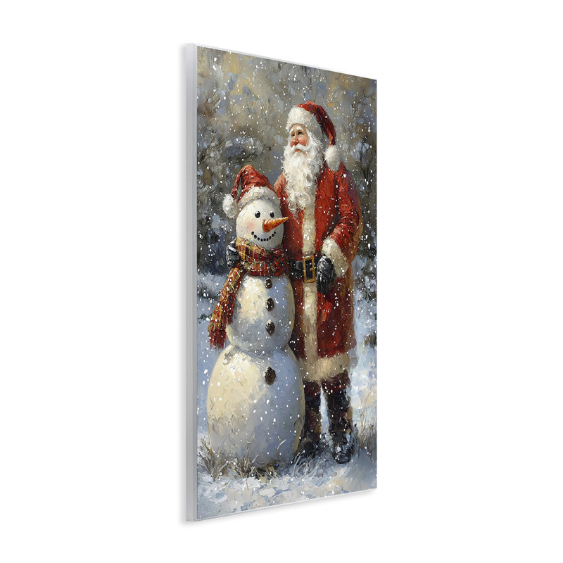 Père Noël et bonhomme de neige, plaque murale, design par Franklyn Gregory, H 19 po x l 13 po