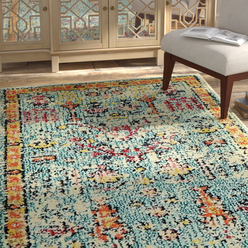 Tapis abstrait Ector, Teal, Rectangle 4'1" x 6'1"