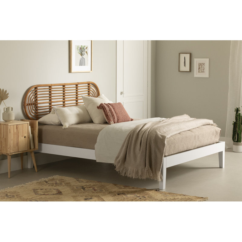 Full Natural Fabric Panel Headboard with Metal Frame