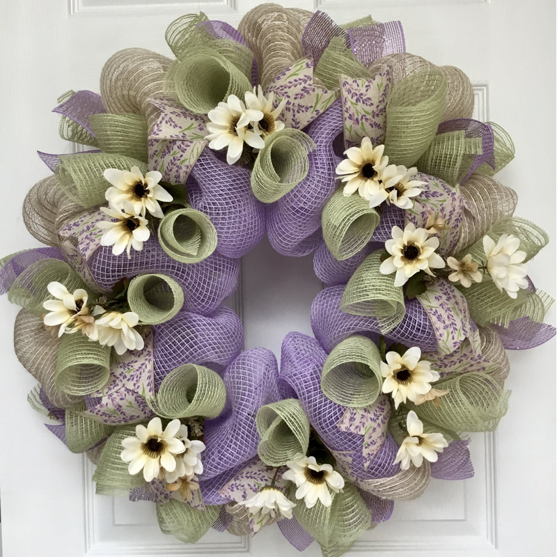 Couronne de printemps lavande et menthe floral 28 pouces