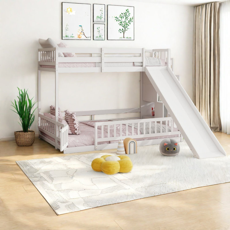 Glissade et lits de rangement, lit superposé rustique moderne