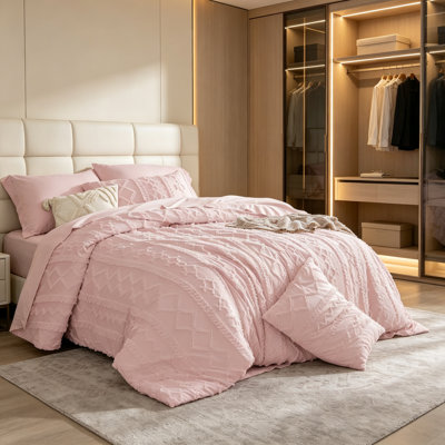 Queen Boho Bed in a Bag Comforter Set 7 Pc Pink