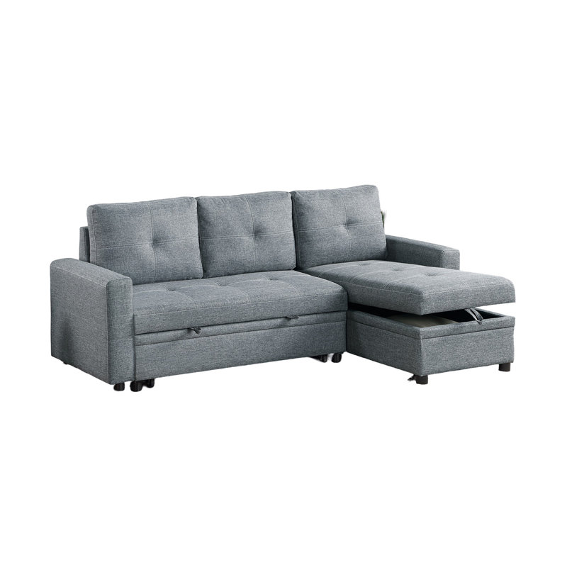 Ash  Dorris Fabric Convertible Sectional Sofa Pull Out Bed Couch Storage Chaise Cup Holders Pillows 2Pc Sectional Living Room