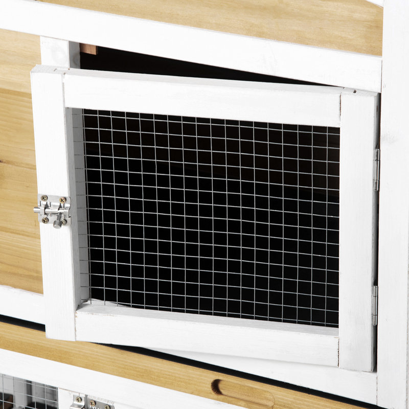 Enclos 90,5 po en bois avec cage à lapin et cage à lapins, Blanc