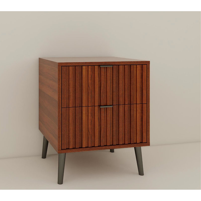 Versatile 2 - Drawer Nightstand With Brown Wood, Engineered Wood Construction, Bedroom Decor Addition Practical Bedside Cabinet In Coffee Color, Storage Solution