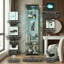 4-Tier Single Door Glass Display Cabinet with Mirrored Back & LED Lights,  Tall Curio Cabinet, Black / White-1808148636