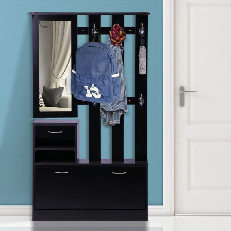 Three In One Combination Model Gate Cabinet With Shoe Cabinet+Hang Shelf+ Mirror, Matte Black
